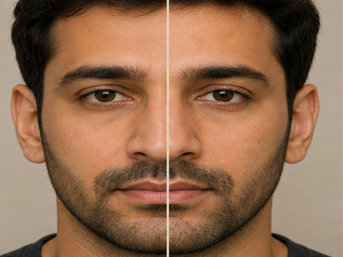 Fictional illustrative before-and-after Septorhinoplasty comparison — not a patient of this clinic